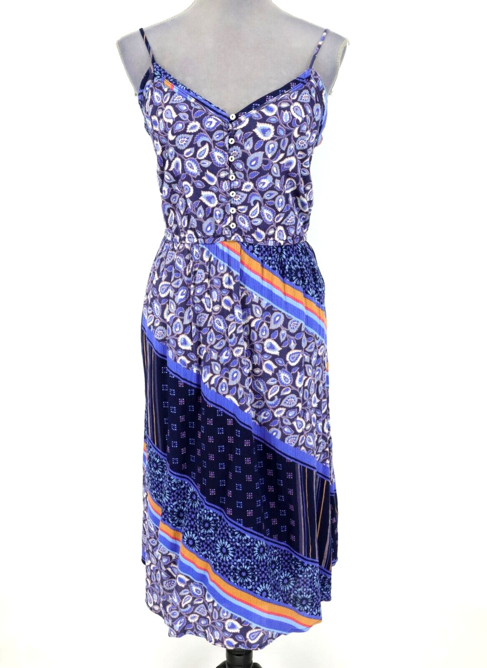 Aerie Dress Womens XL Blue White Paisley Lined Spaghetti Strap Sundress Beach